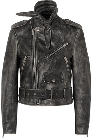 Balenciaga | Scarf distressed leather biker jacket | NET-A-PORTER.COM