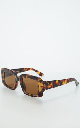 Tortoiseshell Rectangle Thick Frame Sunglasses | PrettyLittleThing