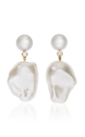 Sophie Bille Brahe Venus Diamant 14K Gold Pearl and Diamond Earrings
