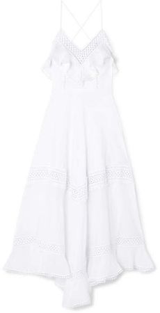 Charo Ruiz - Sabine Crocheted Lace-paneled Cotton-blend Midi Dress - White