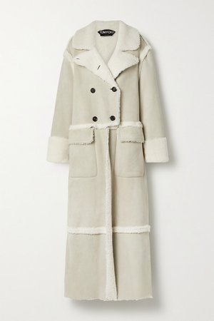 Double-breasted Shearling Coat - Ivory