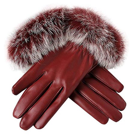 Creazy Leather Gloves With Rabbit Fur