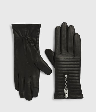 ALLSAINTS US: Womens Estela Leather Quilted Gloves (black)