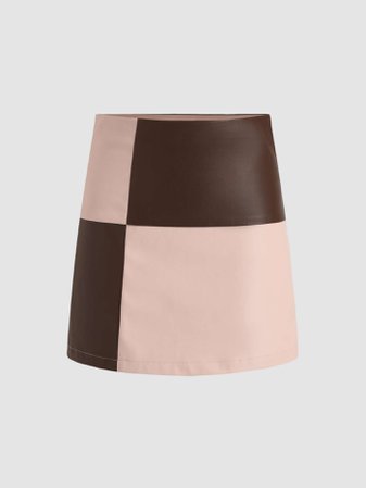 Pink&Brown Checker Skirt - Cider