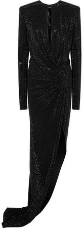 Draped Embellished Stretch-georgette Gown - Black