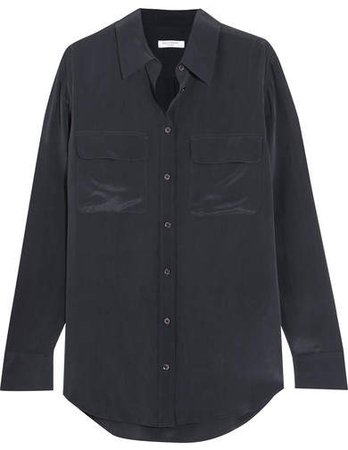 Slim Signature Washed-silk Shirt - Navy
