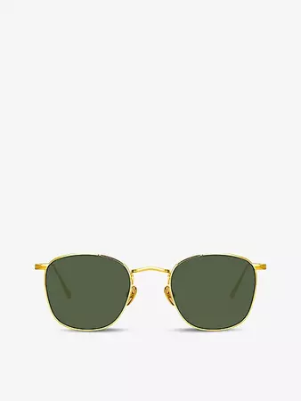 LINDA FARROW - Simon square-frame 22ct yellow gold-plated titanium sunglasses | Selfridges.com