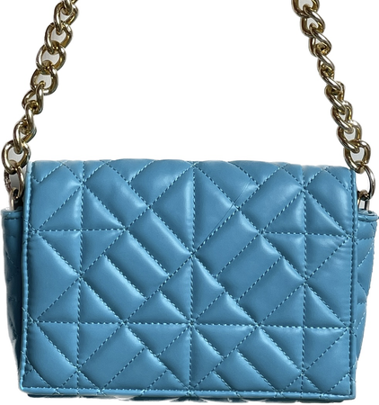 turquoise teal blue quilted bag with gold chain