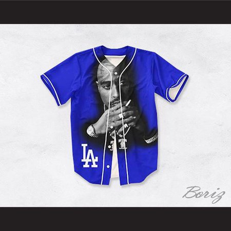 Tupac blue baseball jersey