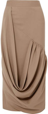 Draped Wool Midi Skirt - Beige