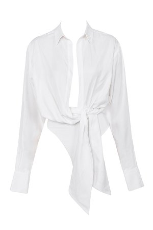 White Drape Shirt Bodysuit