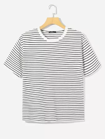 Men Short Sleeve Striped T-shirt -SheIn(Sheinside)