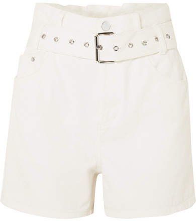 Belted Denim Shorts - White