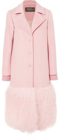 Shearling-trimmed Wool Coat - Pink