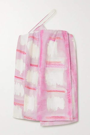 Asymmetric Printed Wrap-effect Woven Mini Dress - Pink