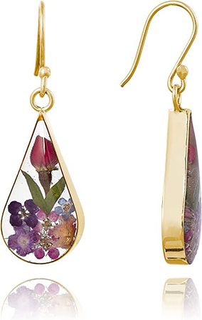 Amazon.com: 14k Gold Over Sterling Silver Multi Pressed Flower Teardrop Earrings : Clothing, Shoes & Jewelry