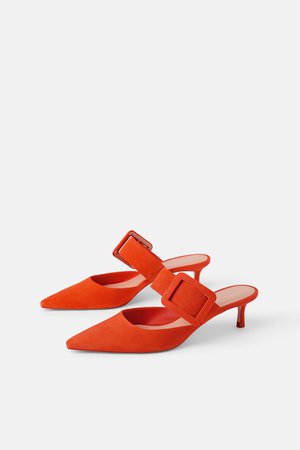 LEATHER HEELED MULES WITH MAXI BUCKLE DETAIL-View all-SHOES-WOMAN | ZARA United Kingdom