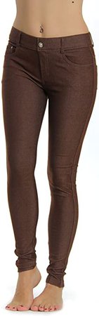 Prolific Health Women's Jean Look Jeggings Tights Yoga Many Colors Spandex Leggings Pants S-XXL (Large, Coffee) at Amazon Women’s Clothing store