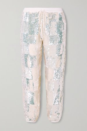 White Stacia sequined chiffon track pants | Retrofête | NET-A-PORTER