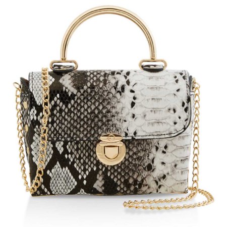 snake skin with gold chain purse.