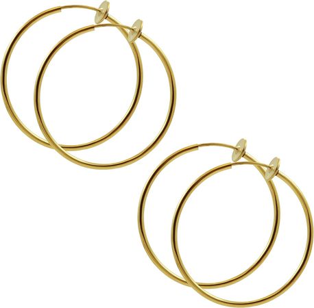 Amazon.com: TWO Pair of Large 1 & 3/8 inch Gold Color Non Pierce Clip on Hoop Earrings : Clothing, Shoes & Jewelry