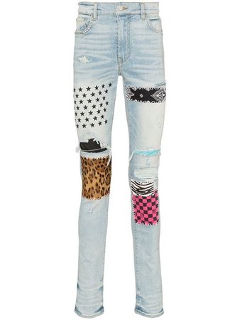 Amiri Embroidered Patchwork Skinny Jeans