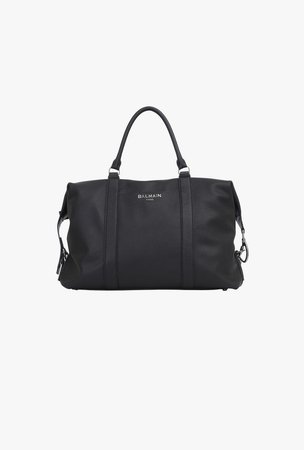 ‎ ‎ ‎Black Grained Leather Weekend Bag ‎ for ‎Men‎ - Balmain.com