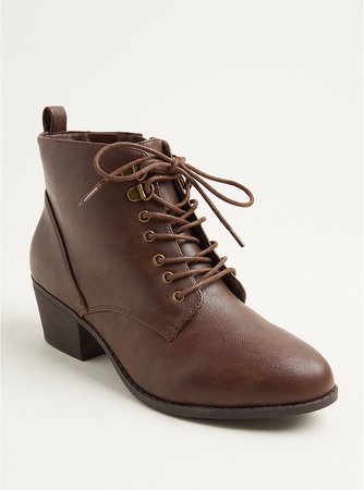 Brown Faux Leather Oxford Bootie (WW) - Plus Size | Torrid