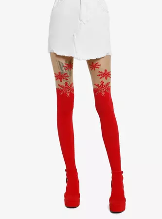 Hot Topic Red Snowflake Tights | Hawthorn Mall
