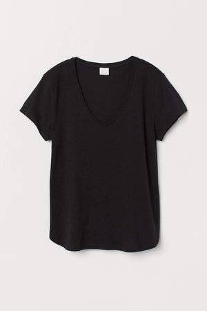 V-neck Cotton T-shirt - Black
