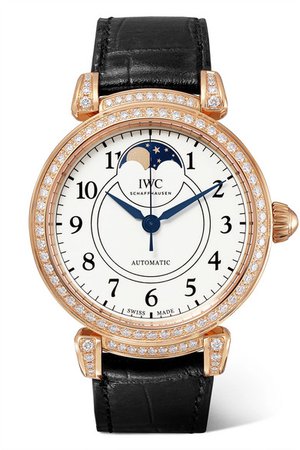 IWC SCHAFFHAUSEN | Da Vinci Automatic Moon Phase 36mm alligator, 18-karat red gold and diamond watch | NET-A-PORTER.COM