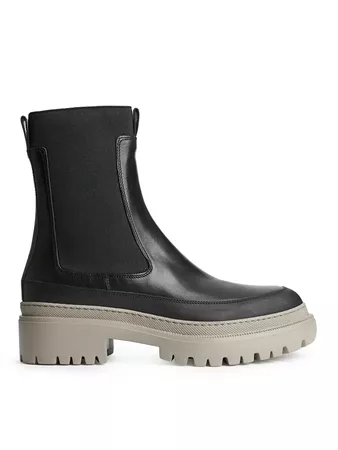 Chunky-Sole Leather Boots - Black/Grey - Shoes - ARKET GB
