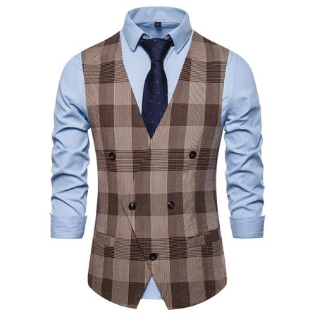 Brand Men's Vest Business Casual Double Breasted Waistcoat British Style Plaid Sleeveless Suit Jacket Chalecos Para Hombre - Flash Deal #C259CA | Cicig