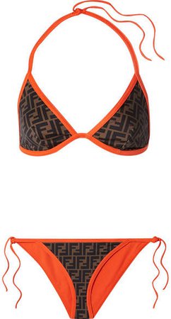 Roma Reversible Printed Triangle Bikini - Bright orange