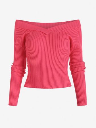 Off The Shoulder Knit Cropped Sweater In LIGHT PINK | ZAFUL 2023