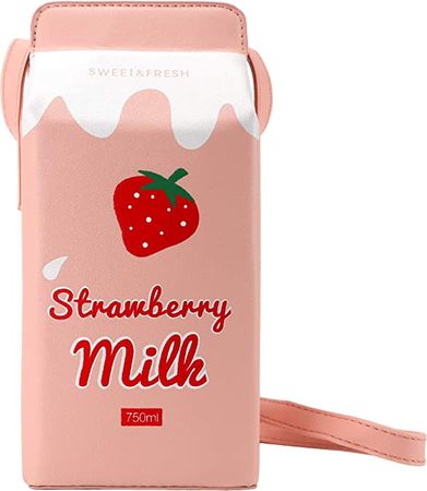 QiMing Strawberry Milk Box CrossBody Purse Bag,PU Phone Shoulder Wallet for Women Girl: Handbags: Amazon.com