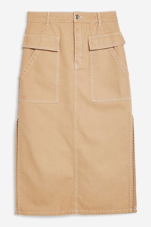 Sand Denim Midi Skirt With Flap Pockets | Topshop