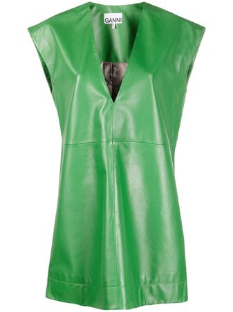 Shop green GANNI V-neck shift mini dress with Express Delivery - Farfetch