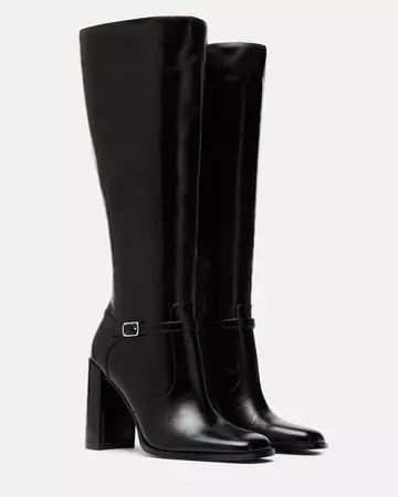 ADALYN Black Leather Knee High Square Toe Boot | Women's Boots – Steve Madden