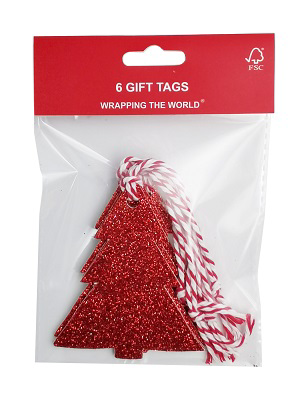 Christmas Tree Hanging Gift Tags Red Glitter