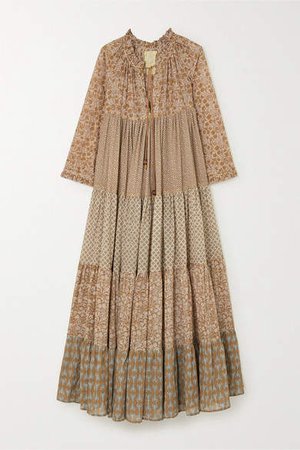 Hippy Tiered Printed Cotton-voile Maxi Dress - Tan