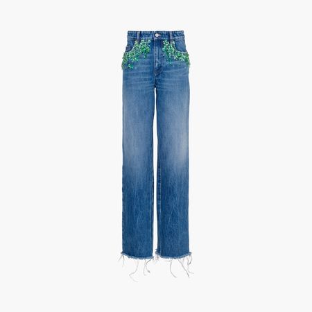 Embroidered five-pocket jeans Light blue/green | Miu Miu