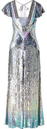 Ruth Cutout Sequined Tulle Gown - Silver