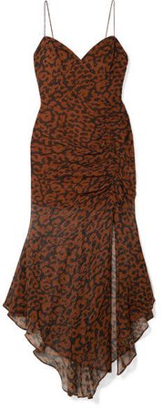 Ruched Leopard-print Silk-chiffon Dress - Leopard print