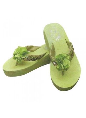 green flowers platform sandals flip flops shoes flowers