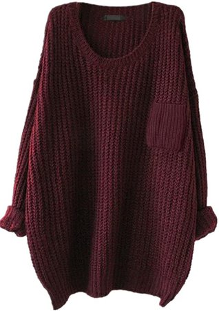 Women’s Casual Unbalanced Crew Neck Knit Sweater Loose Pullover Cardigan (Burgundy) at Amazon Women’s Clothing store