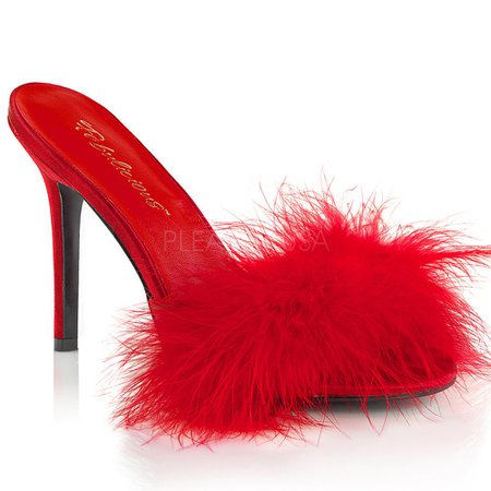Classique 01F Red Furry Marabou Slipper Sandals – BananaShoes