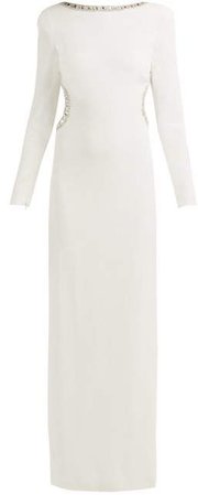 Crystal Embellished Cut Out Stretch Crepe Gown - Womens - White