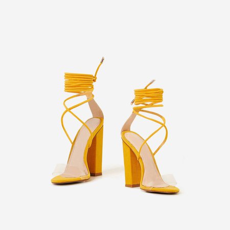 Bello Perspex Lace Up Block Heel In Yellow Faux Suede | EGO