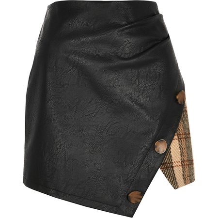 Brown check wrap mini skirt | River Island